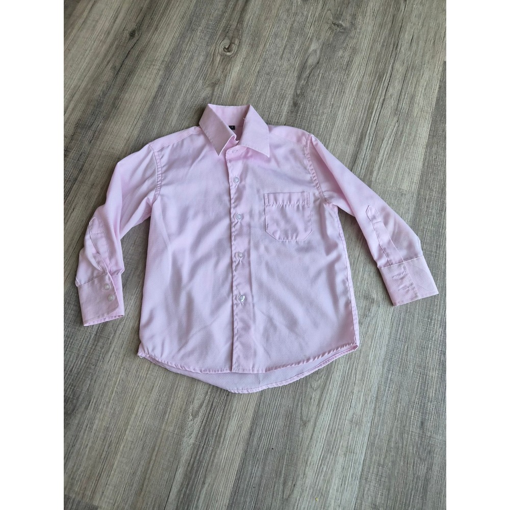 Boys Pink Long Sleeve Button Down Dress Shirt Diamond Texture Size 4